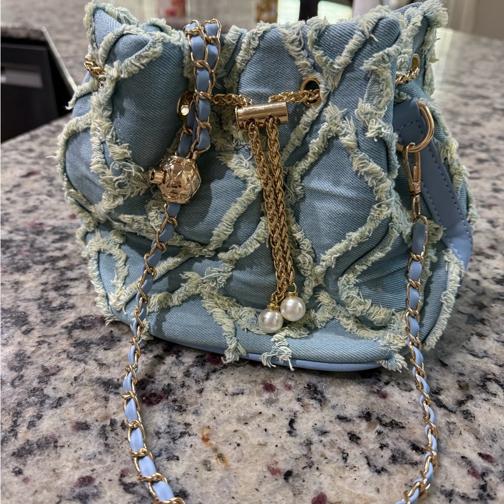 Denim  Blue and Gold Women's Bag